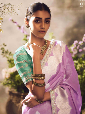 The Royal Orchid: A Banarasi Masterpiece in Lavender & Teal