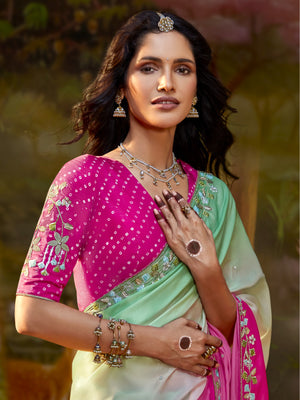 Multicolor Pure Tissue Silk Saree with Embroidered Designer Blouse