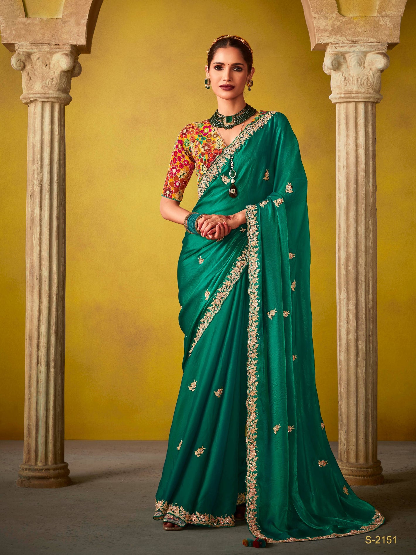 Aaranya Tissue Silk Saree In Emerald Green
