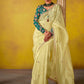 LEMON YELLOW SAREE WITH EMBROIDERED TEAL BLOUSE