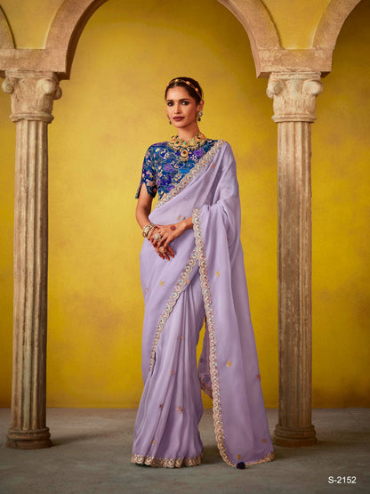 ETHEREAL ELEGANCE: PURPLE SILK SAREE WITH EMBROIDERED BLOUSE