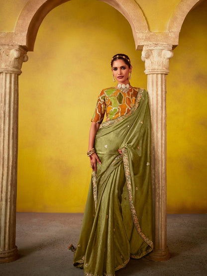 OLIVE GREEN SAREE : HERITAGE AND ELEGANCE