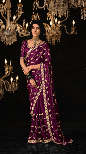 REGAL DREAMS IN VIOLET-Purple Silk Saree with Gold Embroidery - Kimora.in