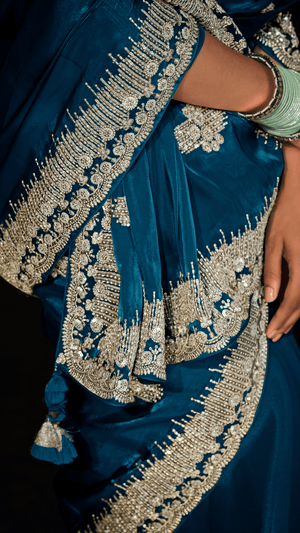 MIDNIGHT GLAMOUR – ROYAL BLUE SAREE - Kimora.in