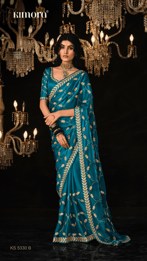 QUEEN OF THE TWILIGHT – PEACOCK BLUE SILK SAREE - Kimora.in