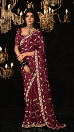 ETERNAL FLAME – RED SILK SAREE WITH GOLDEN JARI EMBROIDERY - Kimora.in