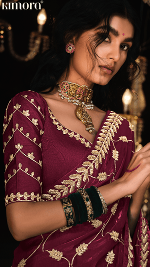 ETERNAL FLAME – RED SILK SAREE WITH GOLDEN JARI EMBROIDERY - Kimora.in