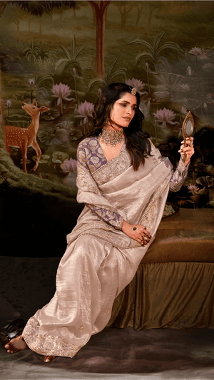 LIGHT PINK TISSUE SILK SAREE - Kimora.in