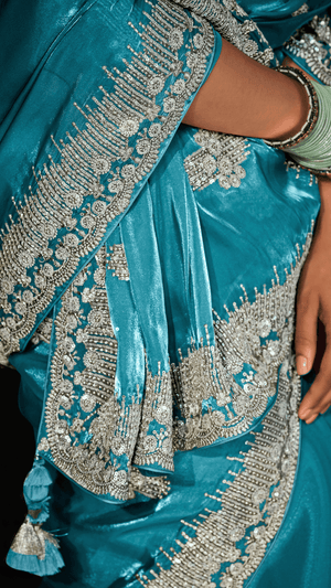 FROZEN ELEGANCE – ICE BLUE KANJIVARAM SILK SAREE - Kimora.in