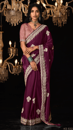 PURPLE KANJIVARAM SILK SAREE WITH INTRICATE SILVER ZARI EMBROIDERY - KIMORA EXCLUSIVE - Kimora.in