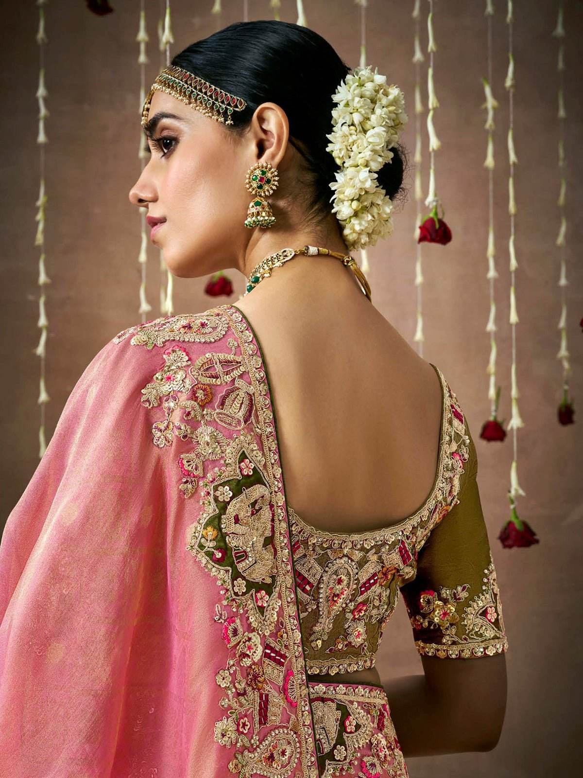 PURE TISSUE DOLA SILK SAREE WITH CONTRAST GOLDEN BLOUSE - Kimora.in