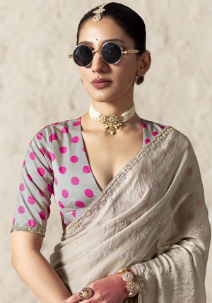 Polka Grace Soft Silk Saree Silver Grey