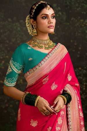 Red Banarasi Dola Silk Saree with Golden Zari Work