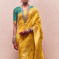KIMORA’S YELLOW FLORAL BANARASI CREPE DOLA SILK SAREE - Kimora.in