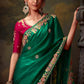 EMERALD GREEN DESIGNER ORGANZA SILK SAREE - Kimora.in