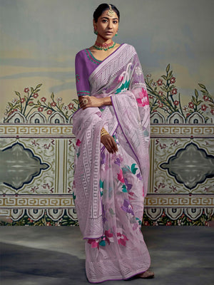 ORCHID PURPLE ORGANZA BRASSO SAREE