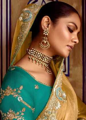 GOLDEN DESIGNER SILK SAREE WITH RICH ZARI EMBROIDERY - Kimora.in