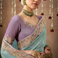Aqua Blue Silver Kanjivaram Silk Saree with Lavender Blouse