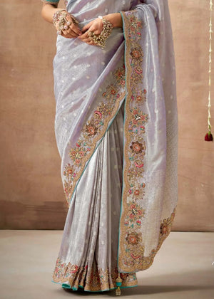 Sky Blue Bridal Dola Silk Saree with Zari & Stone Work