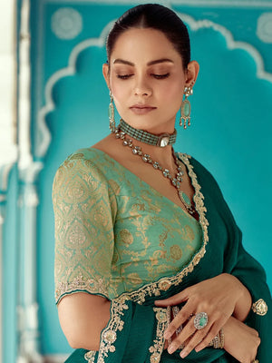 Premium Green Tissue Silk Wedding Saree with Crush Fabric & Embroidered Border