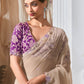 Beige Organza Saree with Multi Sequins Work & Purple Floral Blouse