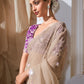 Beige Organza Saree with Multi Sequins Work & Purple Floral Blouse