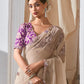 Beige Organza Saree with Multi Sequins Work & Purple Floral Blouse
