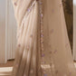 Beige Organza Saree with Multi Sequins Work & Purple Floral Blouse