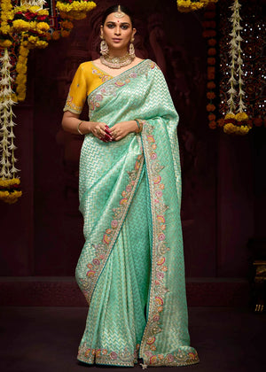 Elegant Sea Green Banarasi Silk Saree