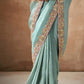 Aqua Blue Silver Kanjivaram Silk Saree with Lavender Blouse