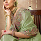 Pista Green Bridal Dola Silk Saree with Zari & Stone Work