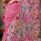 Gorgeous Pink Banarasi Saree with Multi-Color Floral Weaving &amp; Matching Pink Blouse