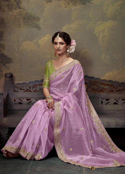 Gulnoor Tissue Organza Saree In light Pink