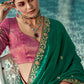 Green Embroidery Pure Tissue Silk Saree with Red Blouse & Crush Fabric