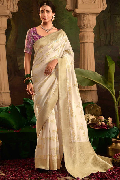 Crepe Silk Fabric Cream Color Excellent Saree