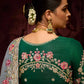 Elegant Silver Grey Banarasi Silk Saree with Red-Pink Floral Thread & Sequin Work