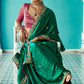 Green Embroidery Pure Tissue Silk Saree with Red Blouse & Crush Fabric