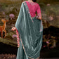 Sage Green Embroidered Designer Silk Saree with Pink Blouse