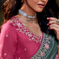 Sage Green Embroidered Designer Silk Saree with Pink Blouse