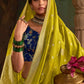 Yellow Banarasi Dola Silk Saree with Contrasting Blue Blouse