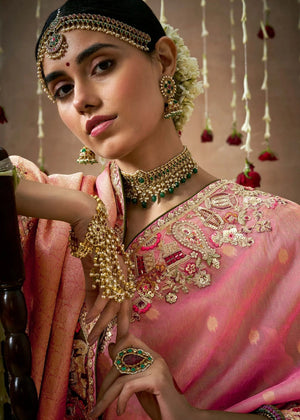 Classic Pink Dola Silk Saree with Zari & Stone Work