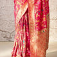 Classic Red Banarasi Silk Saree with Contrast Yellow Blouse