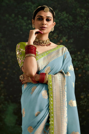 SKY BLUE BANARASI DOLA SILK SAREE