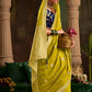 Yellow Banarasi Dola Silk Saree with Contrasting Blue Blouse