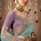 Aqua Blue Silver Kanjivaram Silk Saree with Lavender Blouse