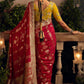 Classic Red Banarasi Silk Saree with Yellow Embroidered Blouse