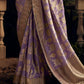 Elegant Lavender Viscose Dola Silk Saree with Contrast Blue Blouse Piece