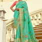 Mint Green Banarasi Silk Saree with Red Blouse