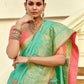 Mint Green Banarasi Silk Saree with Red Blouse