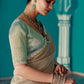 Beige Embroidery Tissue Silk Saree with Sea Green Blouse